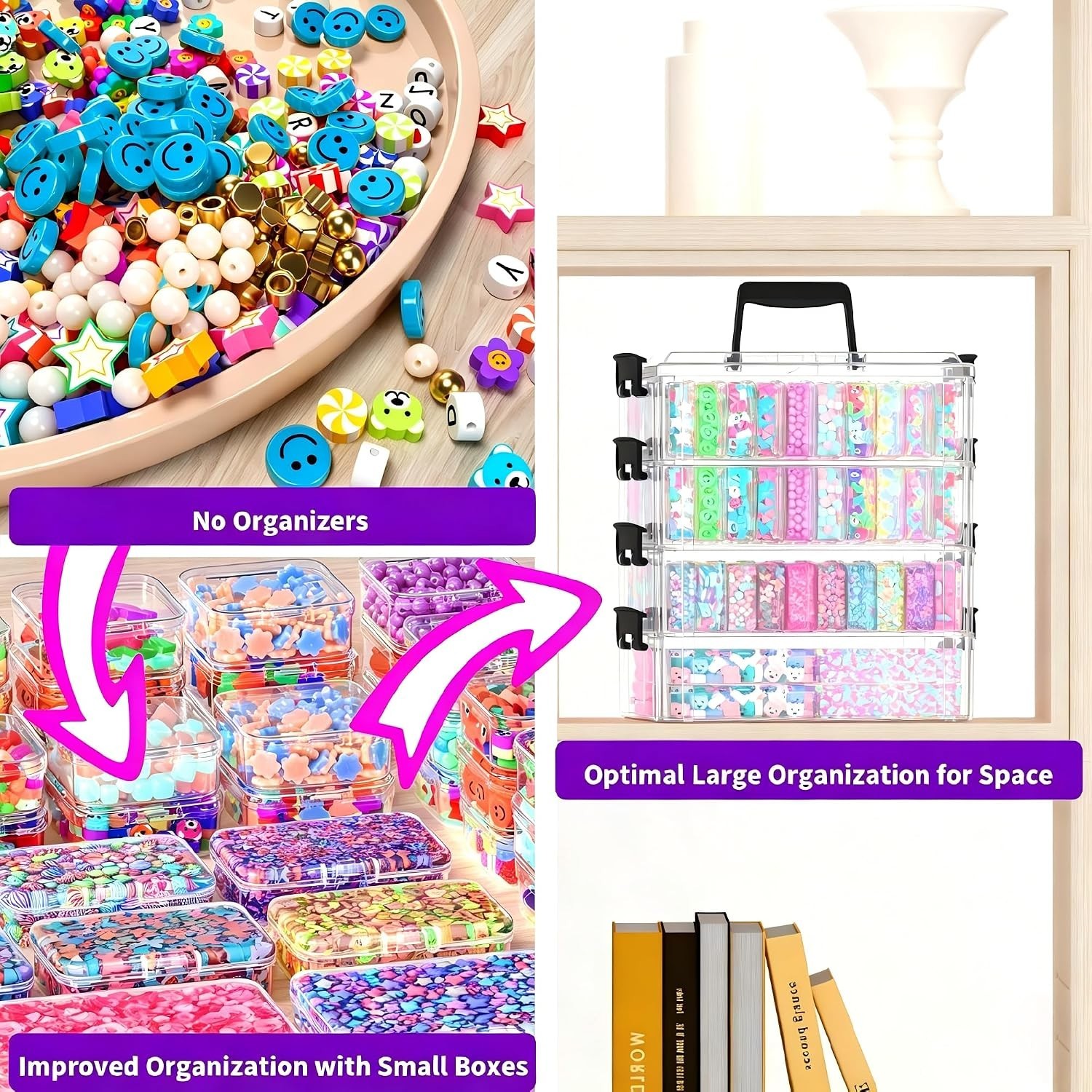 Stackable Bead Storage Organizer, 88 Small Plastic Containers with Lids, 4-La...