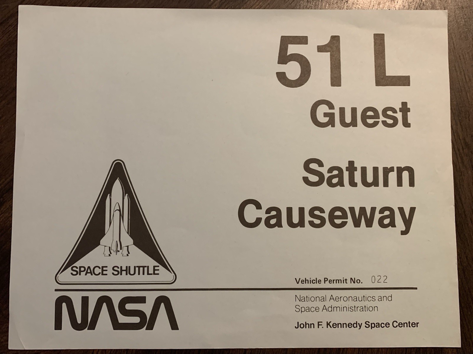 1986 STS-51-L (Challenger Disaster) Saturn Causeway VIP Vehicle Pass SUPER RARE!