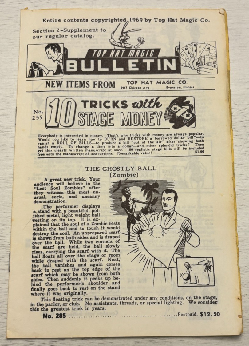 1969, TOP HAT MAGIC COMPANY, Supplement Bulletin Catalog (15 Pages)