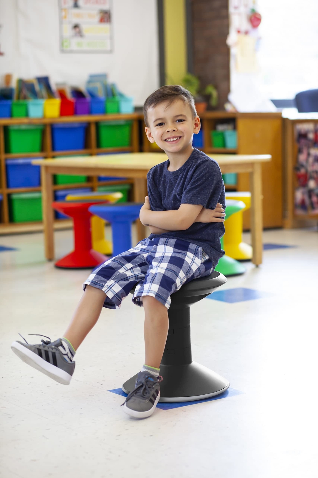 Adjustable 12 to 18 Inch Black Wiggle Stool with Soft Cushion for Kids