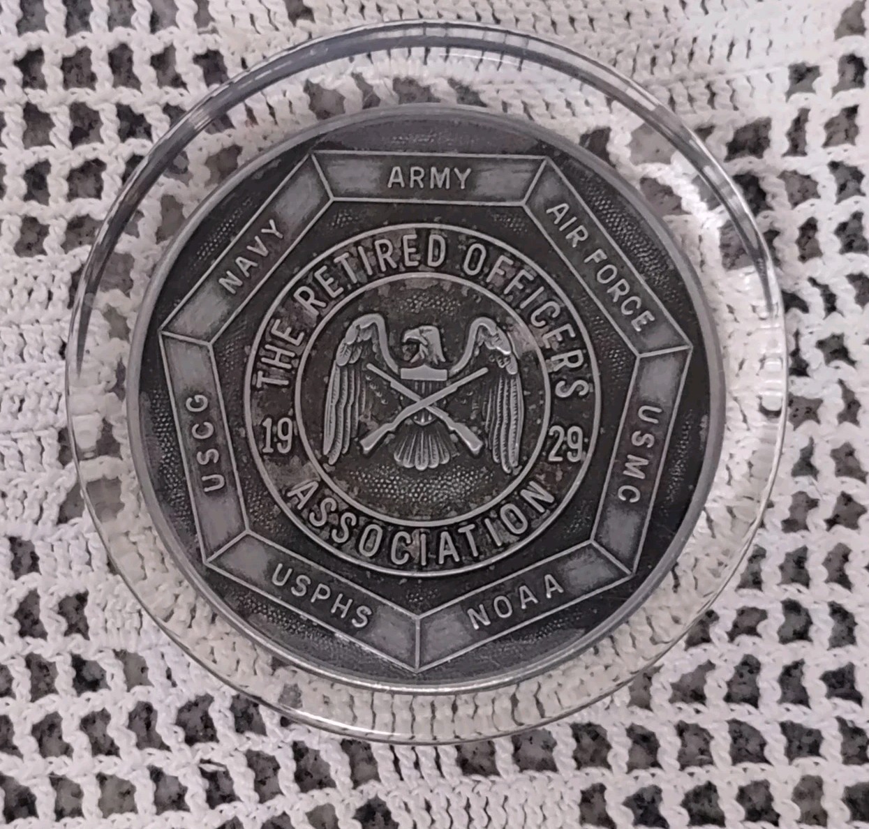 Retired Officers Association Glass Paperweight