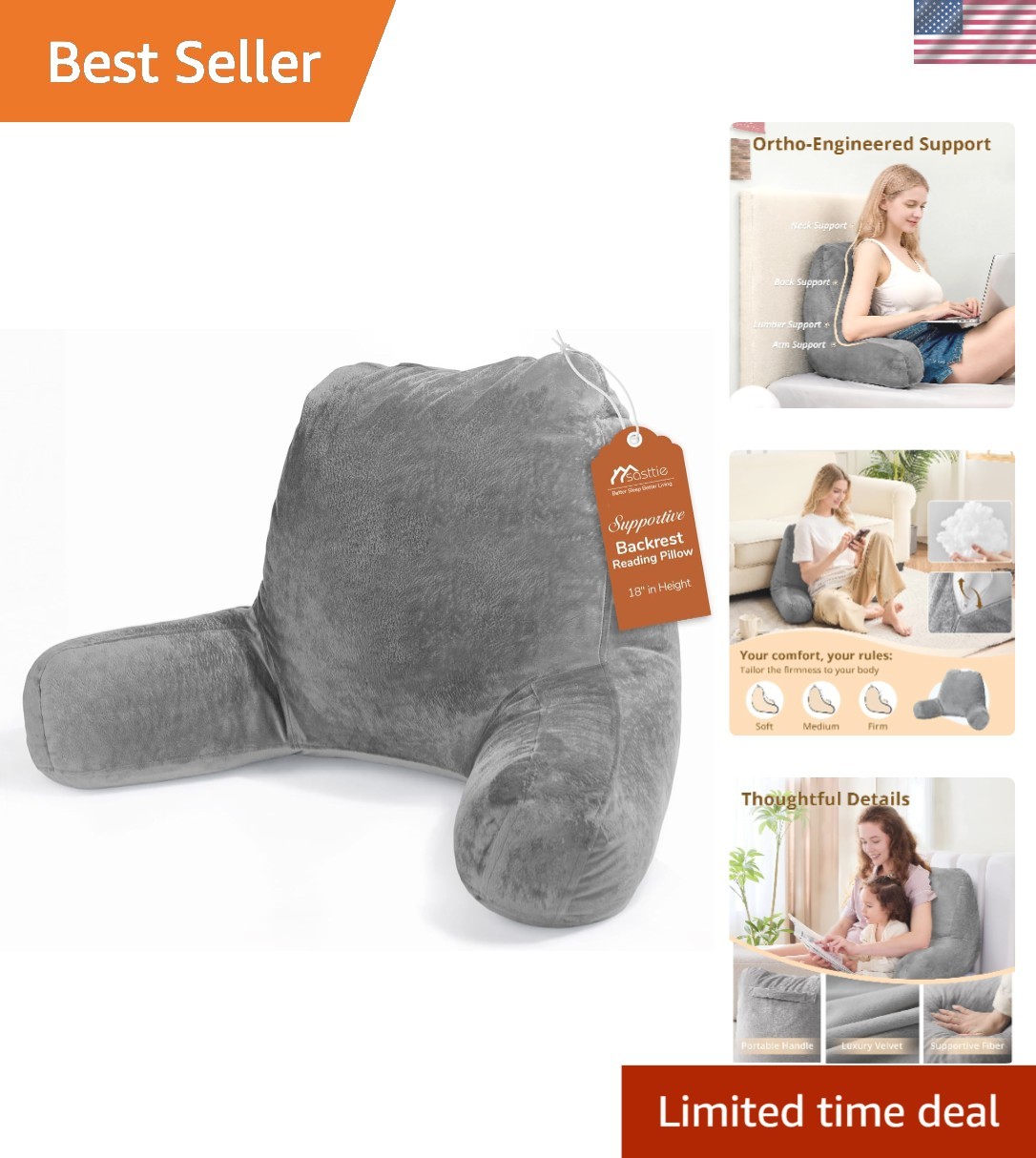 Luxury Back Rest Pillow for Bed and Couch - Adjustable & Hypoallergenic Comfort