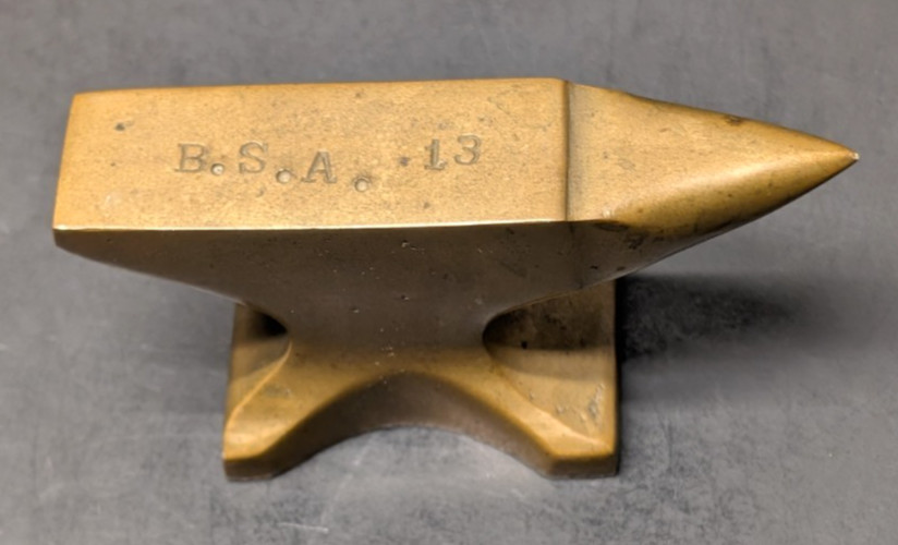 Vintage Miniature Jewelers Anvil Paperweight Solid Brass B.S.A. 13 Boy Scouts