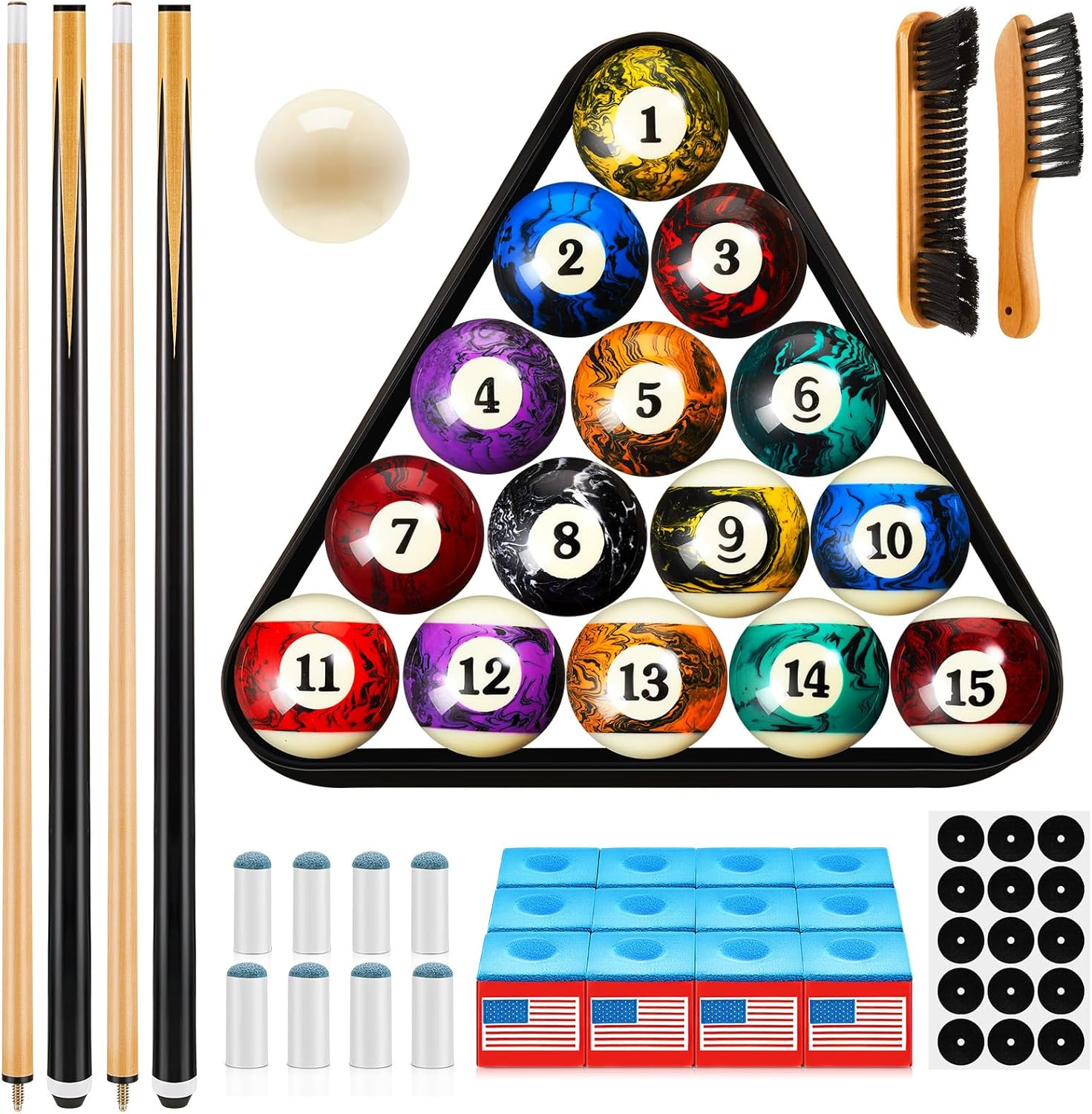 71Pcs Pools Table Accessories Billiard Pool Balls with Triangle Ball Stand Cue C
