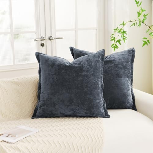 Greek Velvet Euro Sham Covers Set of 2 26x26 26" x 26" (Pack of 2) Gray Blue