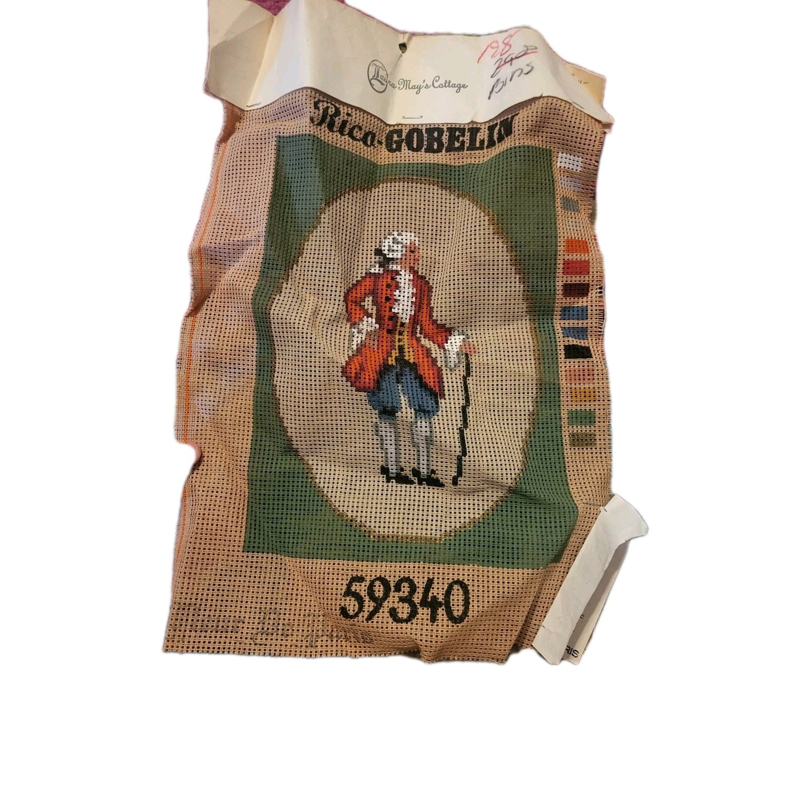 Vintage NOS Rico-Gobelin Colonial Victorian Man Needlepoint Canvas Craft