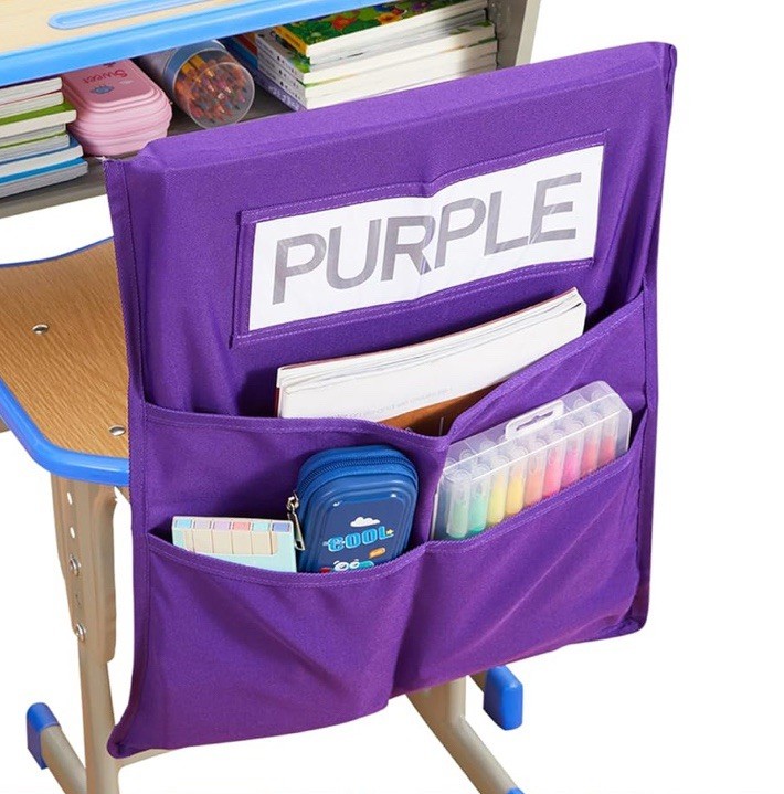 School Organizer Purple Over the Chair 3 Pocket Storage with Name Sleeve - New
