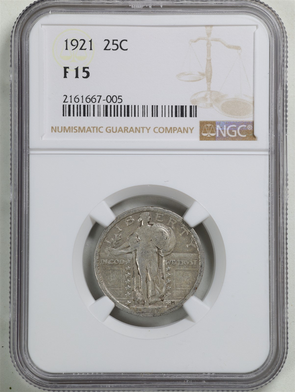 1921 25C Standing Liberty Quarter Dollar F15 NGC 2161667-005
