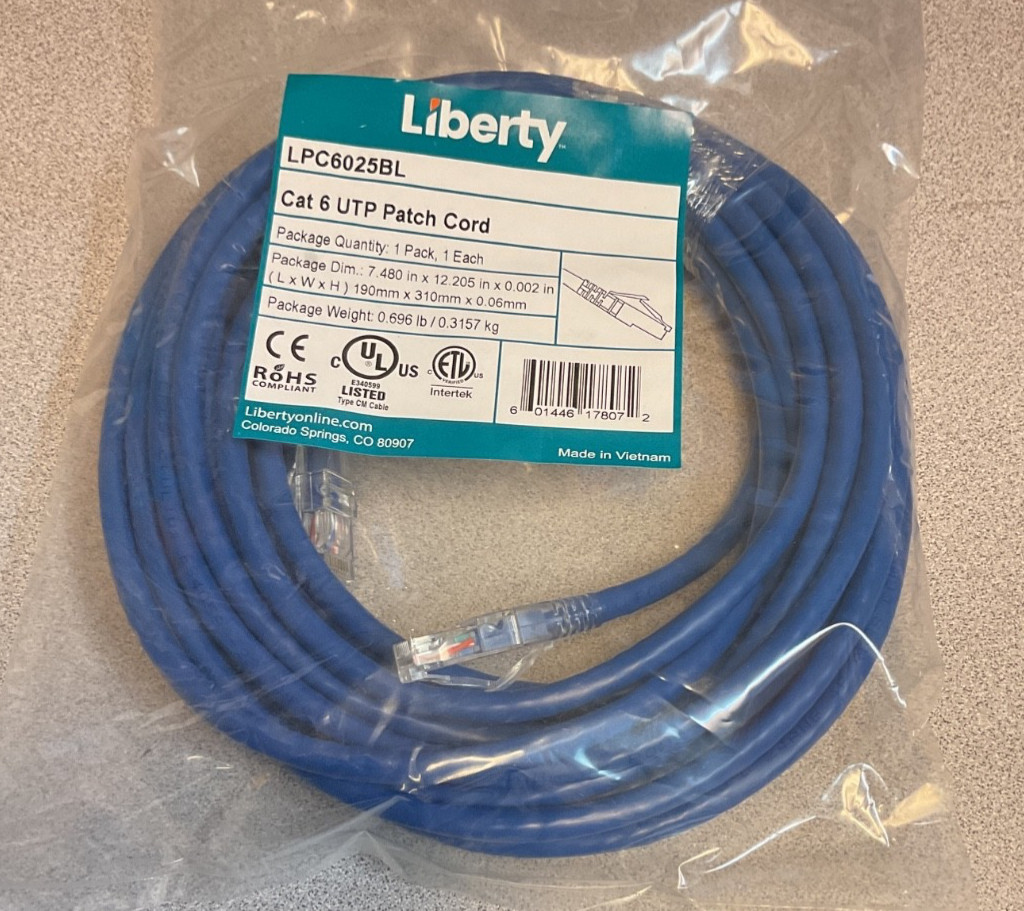 Lot of 10 - Liberty LPC6025BL Blue 25ft Cat6 UTP Patch Cord *Sealed*