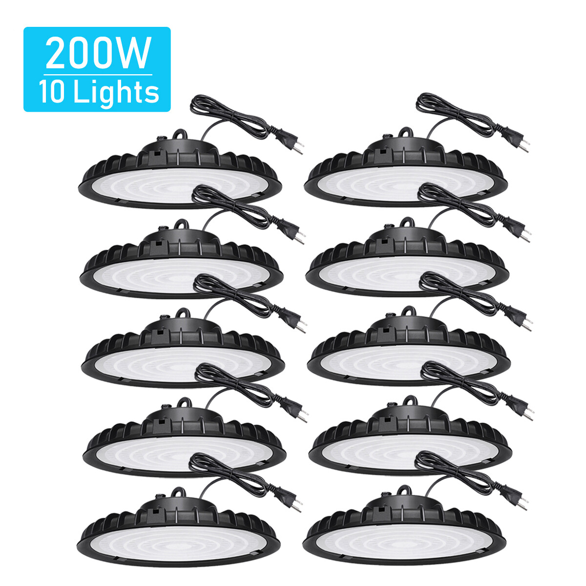 10 Pcs UFO Led High Bay Light 200W Factory Commercial Industrial Shop Gym Light