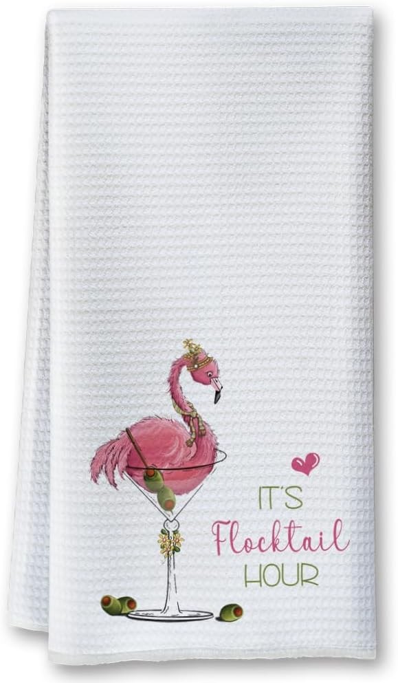 It's Flocktail Time Towel Pink Flamingo Kitchen Towel Martini Glass Vacation