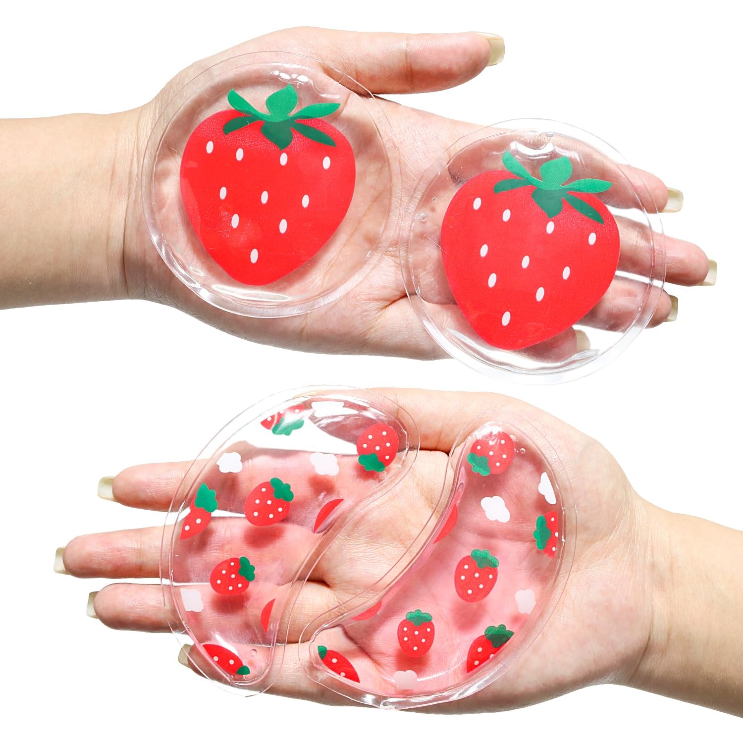 4PCS Gel Eye Ice Pack Set Reusable, Cold and Hot eye-sized, 4 Strawberrys