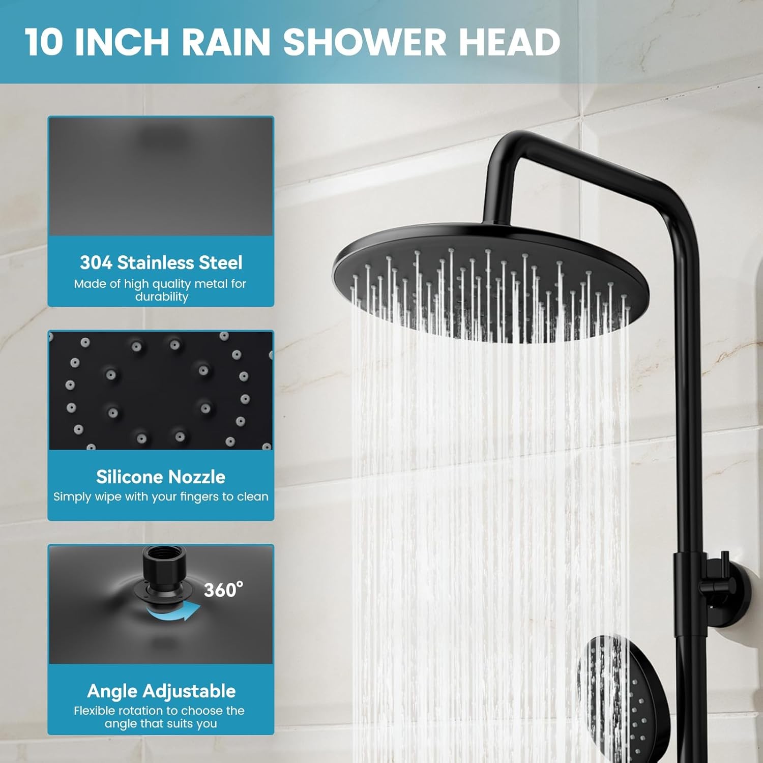 Shower System with 10 Inch Rain Shower Head and Handheld Sprayer, 3-Function