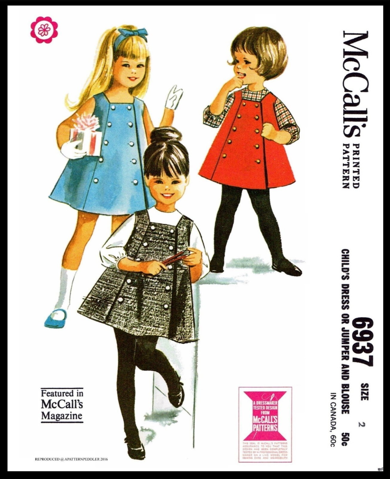 McCall's 6937 Pattern Girl's TENT Dress Jumper & Blouse Pic 2-6X