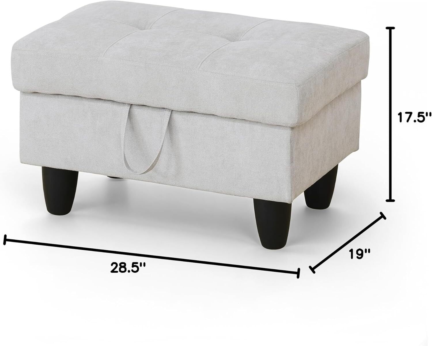 Ottoman Rectangular 28.5"x19"x17.5", Light Gray-flannel Square Pattern