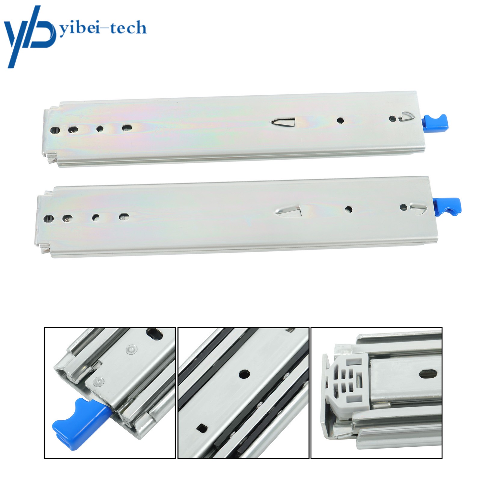 1 Pair Locking Drawer Slides 16" Full Extension & Lock 500 lb Load Capacity