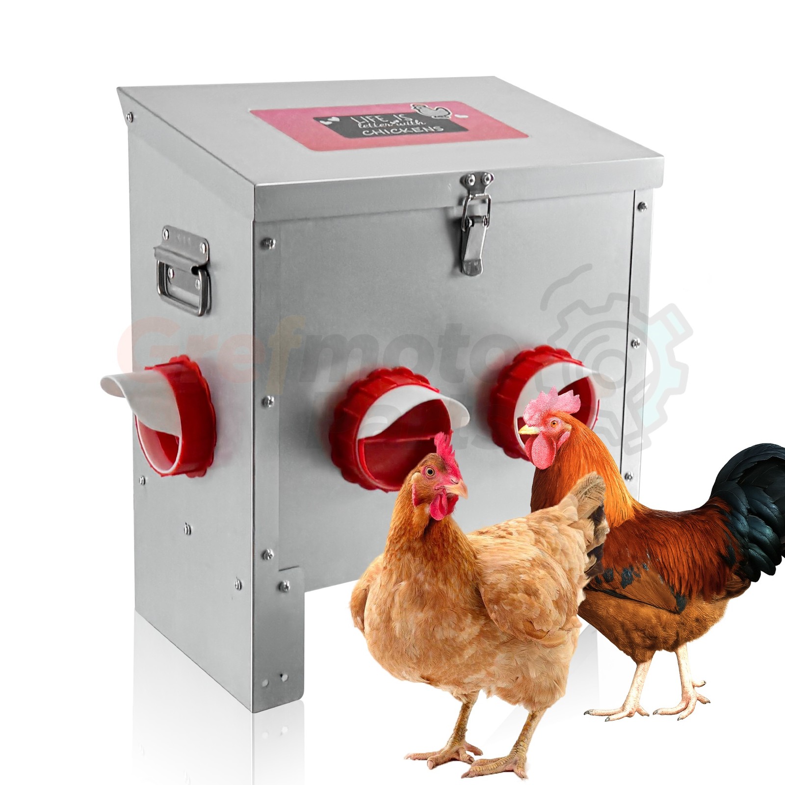 Galvanized Metal 25lb Chicken Feeder 4 No-Waste Ports Extra Large Poultry Use