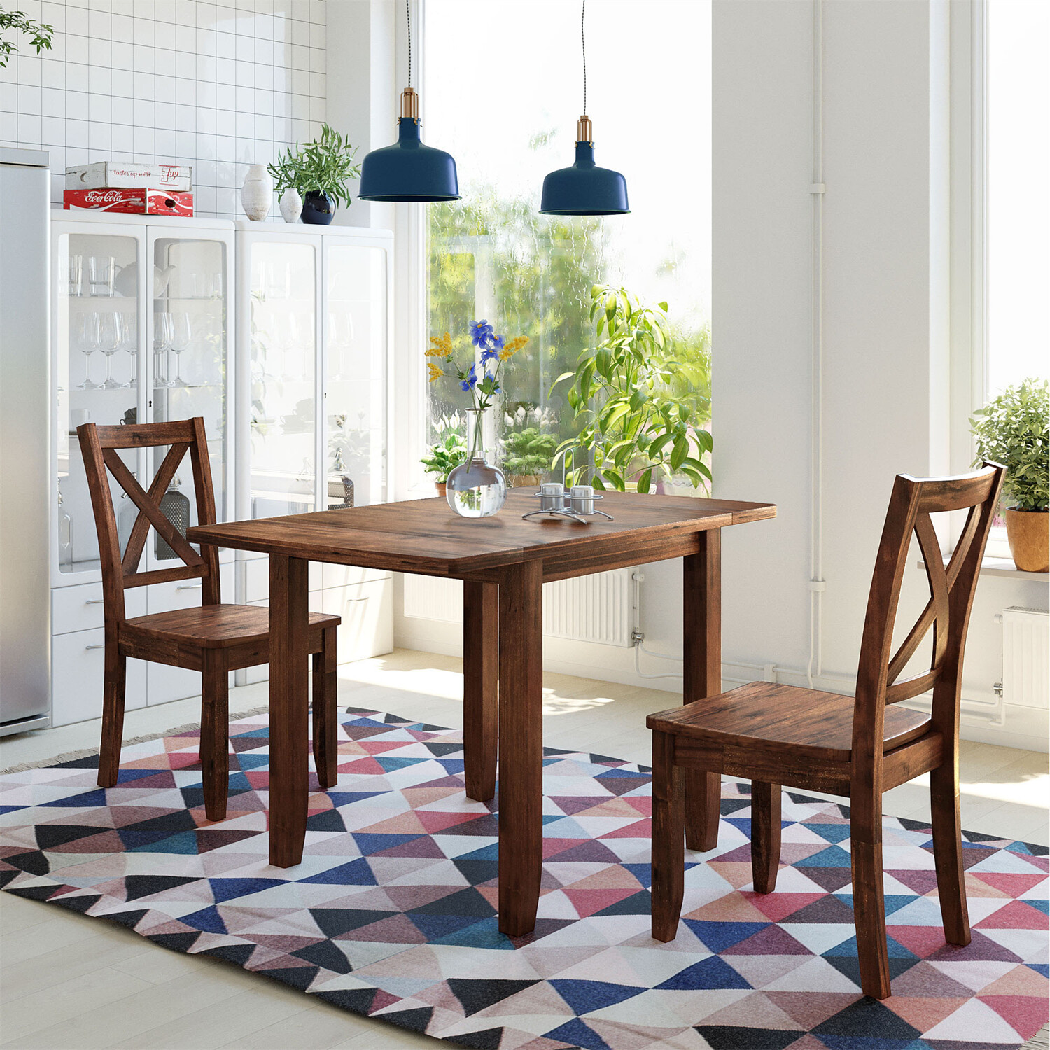 3 Piece Dining Table Set Extendable Table w/ 2 Chair Kitchen Breakfast Furniture