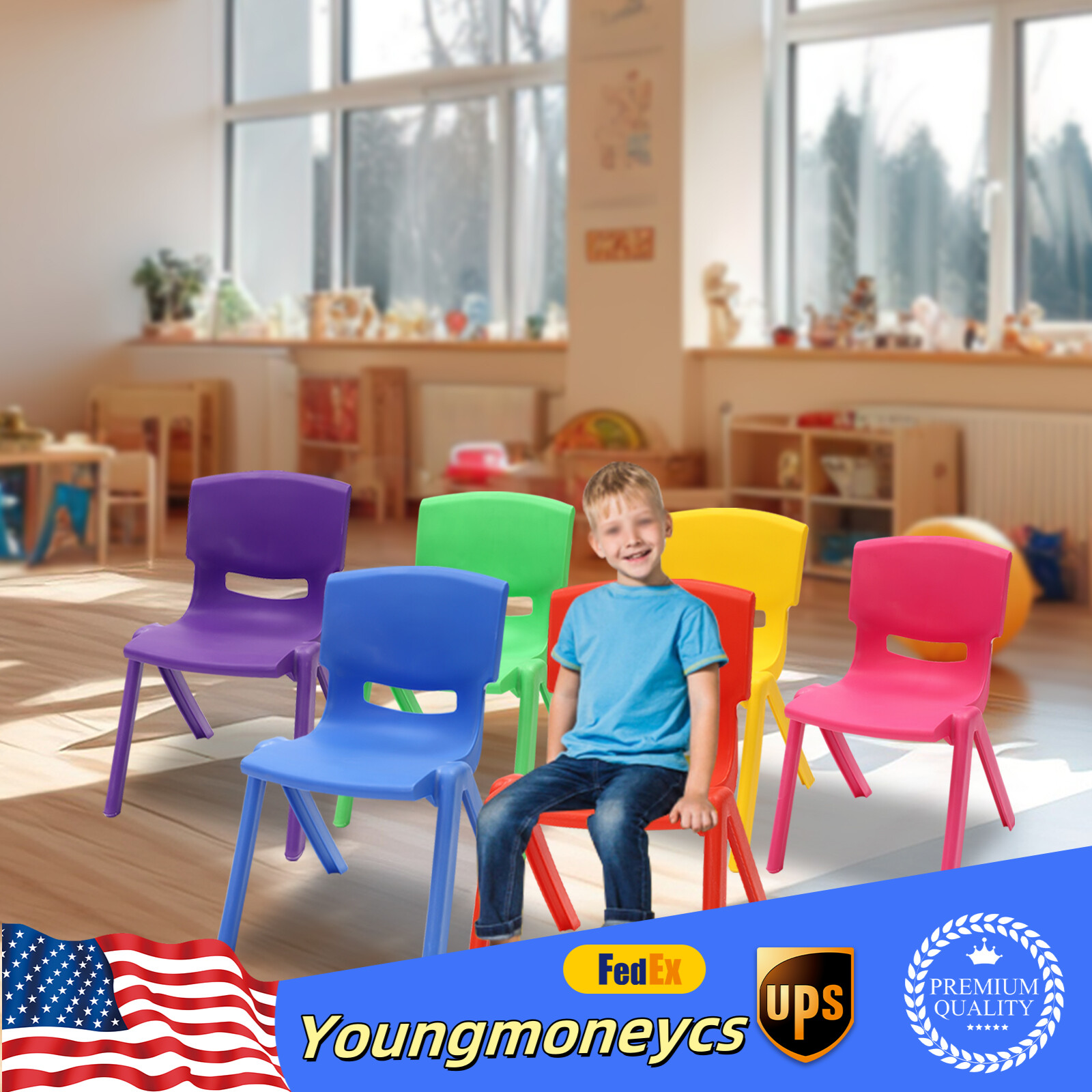 6 Pcs Stackable School Chairs Kids Plastic Stack Chairs Seating Height Classroom