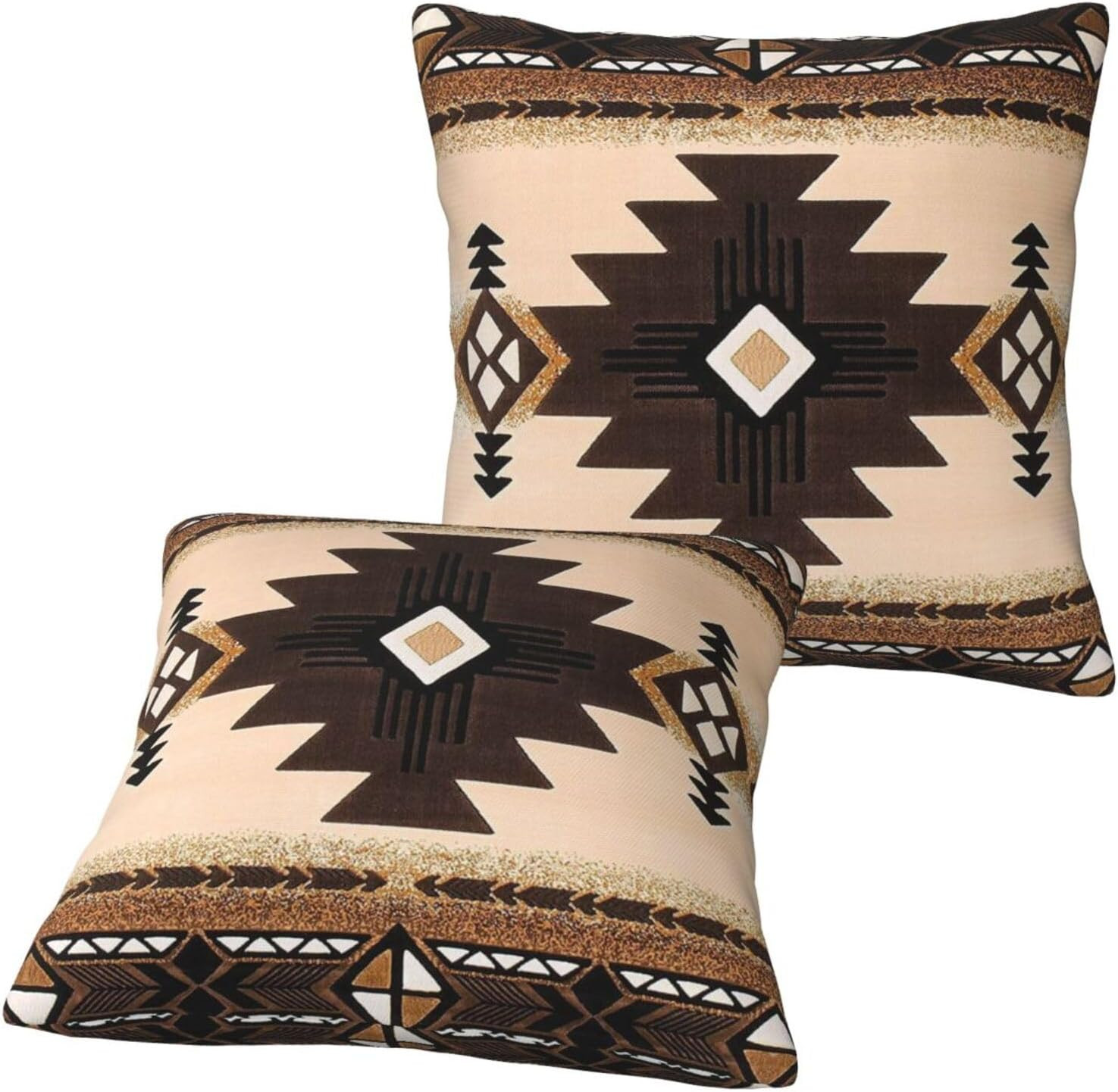 Western Southwest Aztec Pillow Covers 18X18 Set of 2, Native American Brown T...