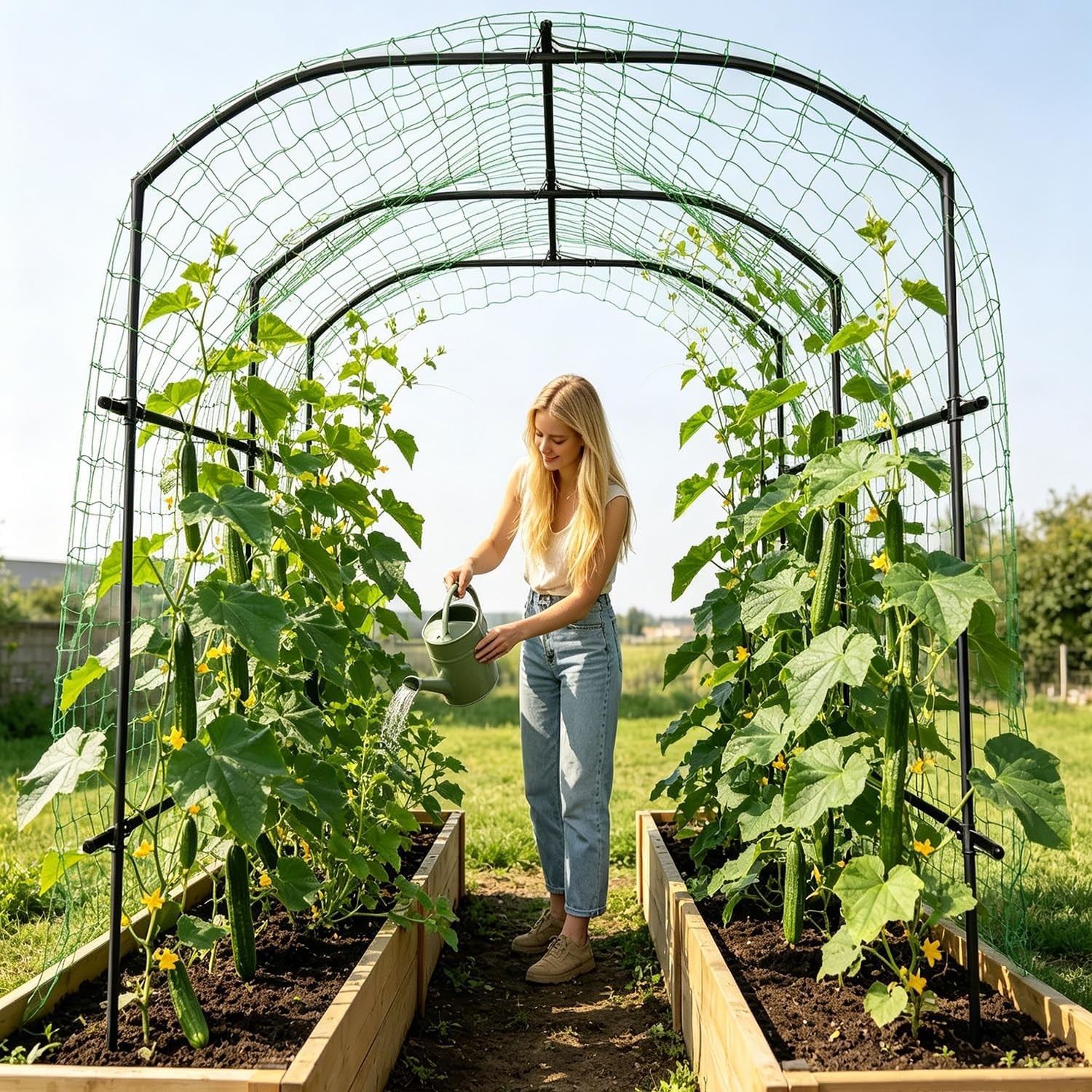 Garden Arch Trellis, Metal Core Trellis for Climbing Plants Outdoor, 87" x 71" x