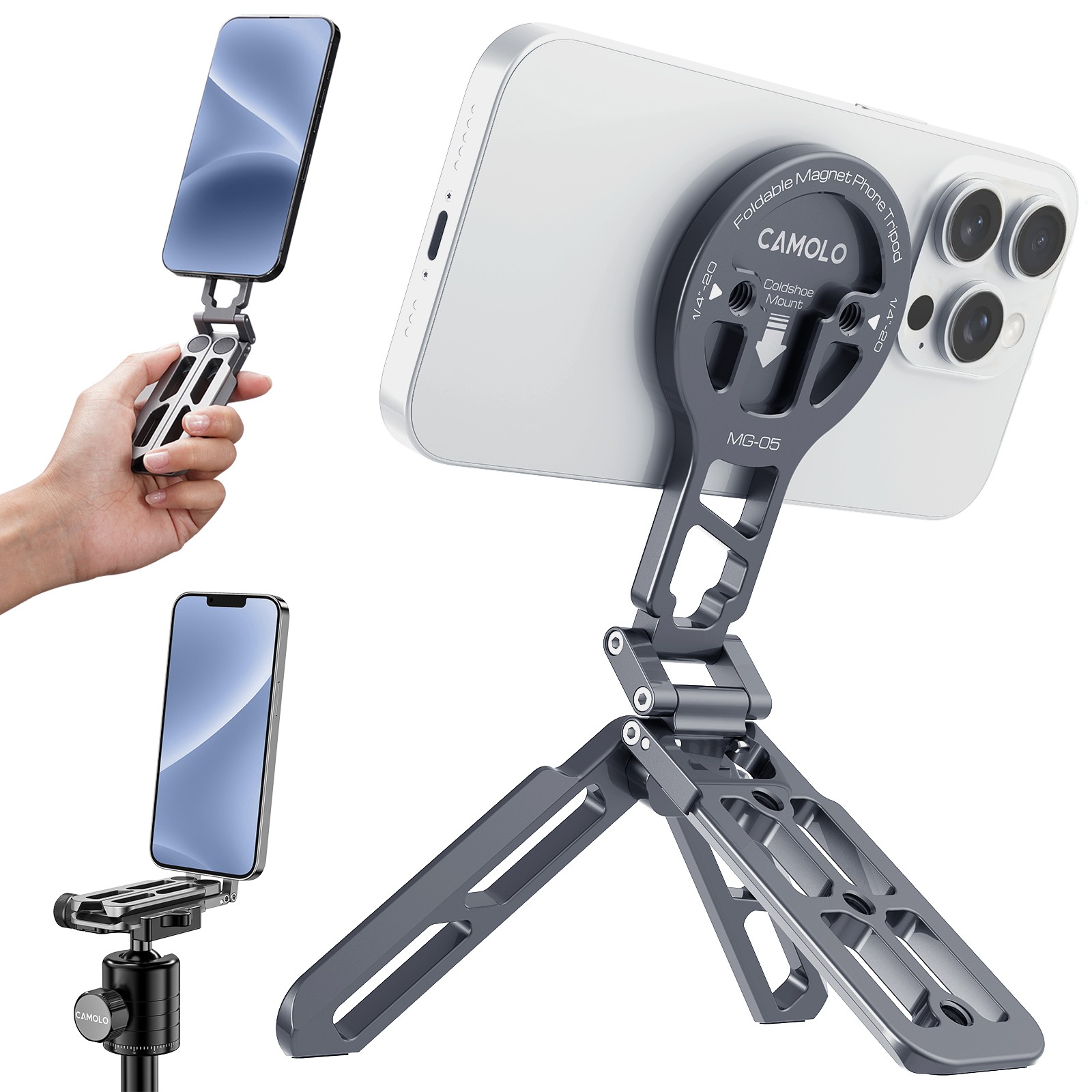 Magnetic Pocket Phone Tripod Stand Foldable Cellphone Holder Mount with Magsafe