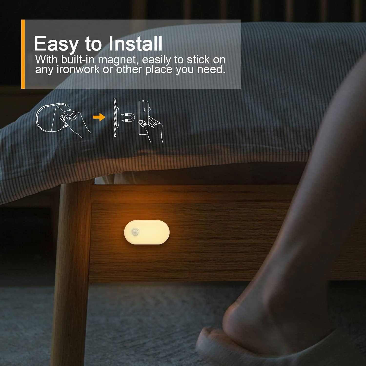 Lyridz Rechargeable Battery Night Light with Motion Sensor, Portable Mini Warm W