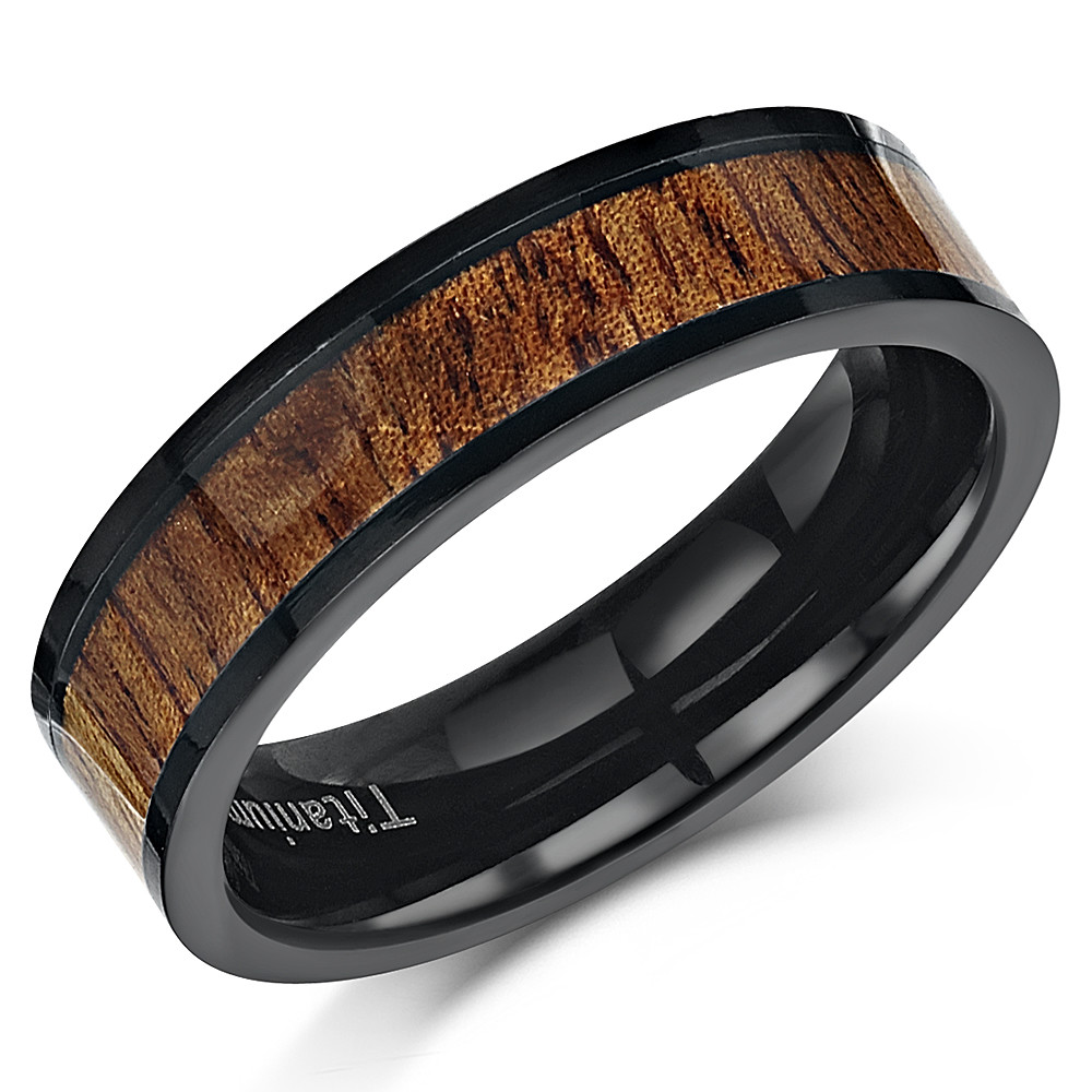 Titanium Wood Inlay Ring 6mm Real Genuine Koa Wood Wedding Engagement Ring