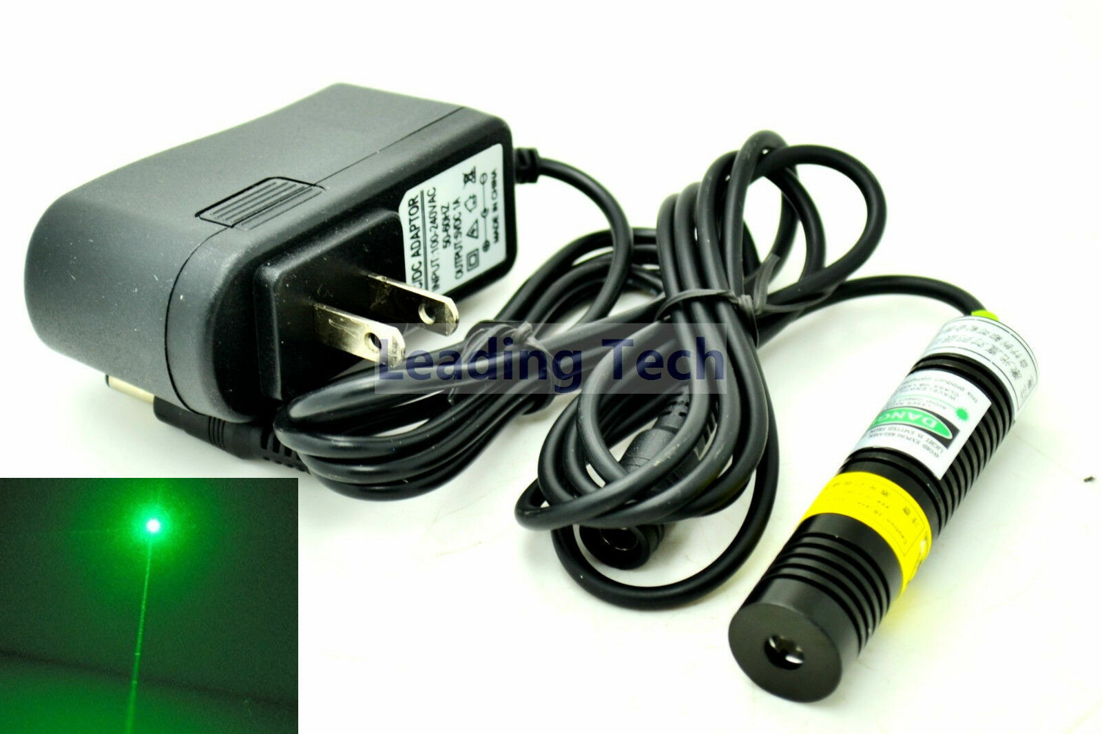 532nm Green Dot Laser Diode Module 50mw 3v-5v 18x75mm with US Plug AC Adapter
