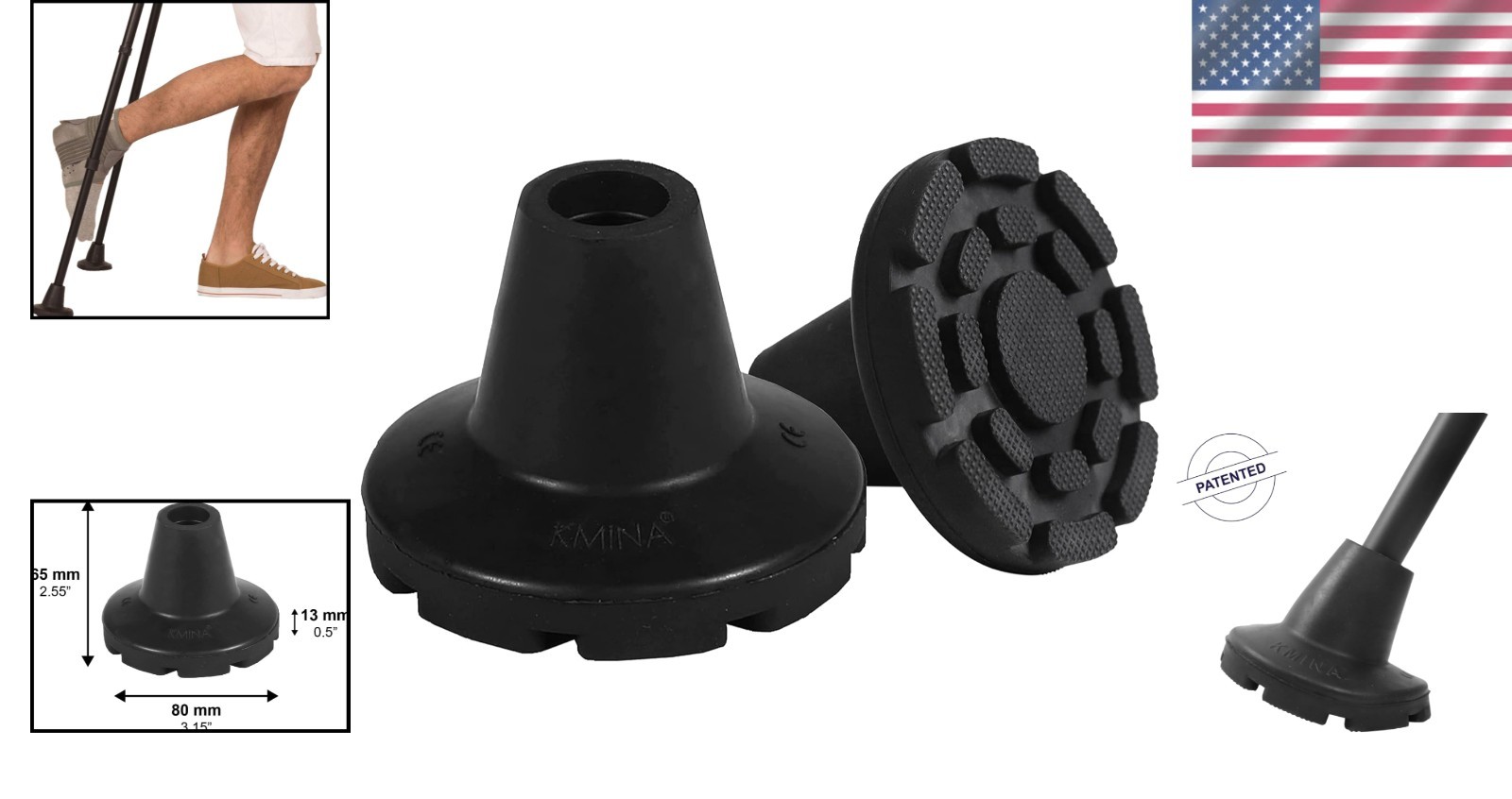 Wide Base 3/4 Inch Rubber Crutch Tips - Non-Slip & Cushioned for Maximum Support