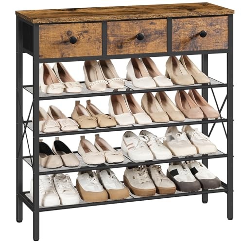 5-Tier Shoe Rack with 3 Drawers, Metal Shoe Organizer for 20 5 Tiers (37.6"H)