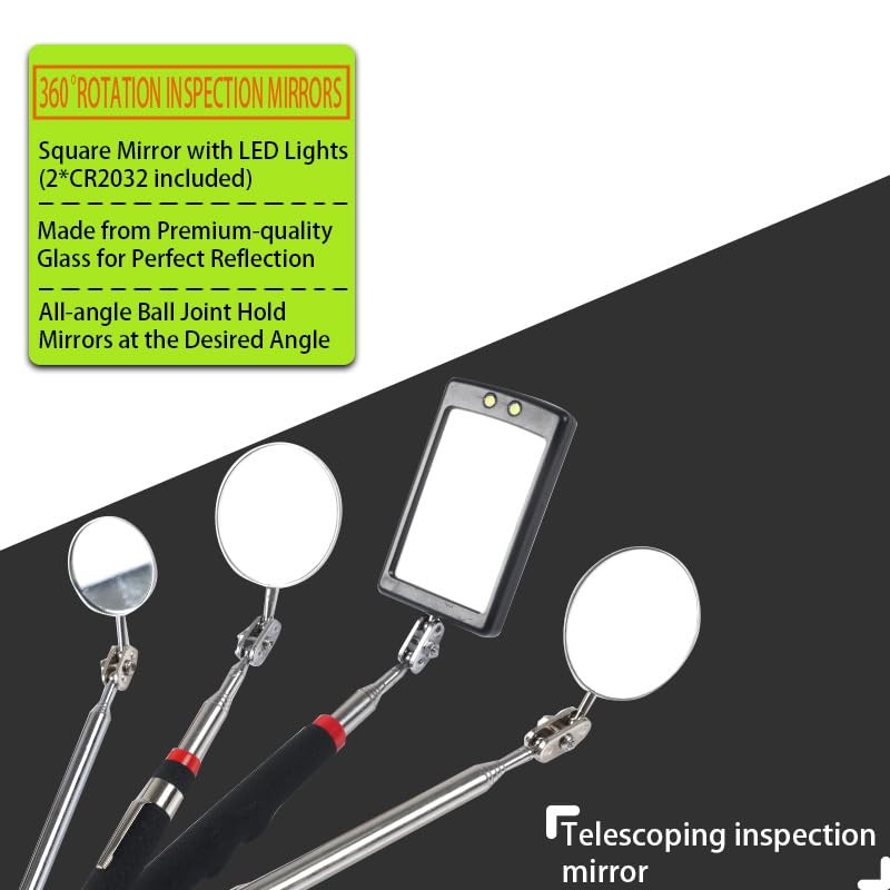 VortecSys Telescoping Magnetic Pickup Tool Set, 4Pcs Round and 6, Black