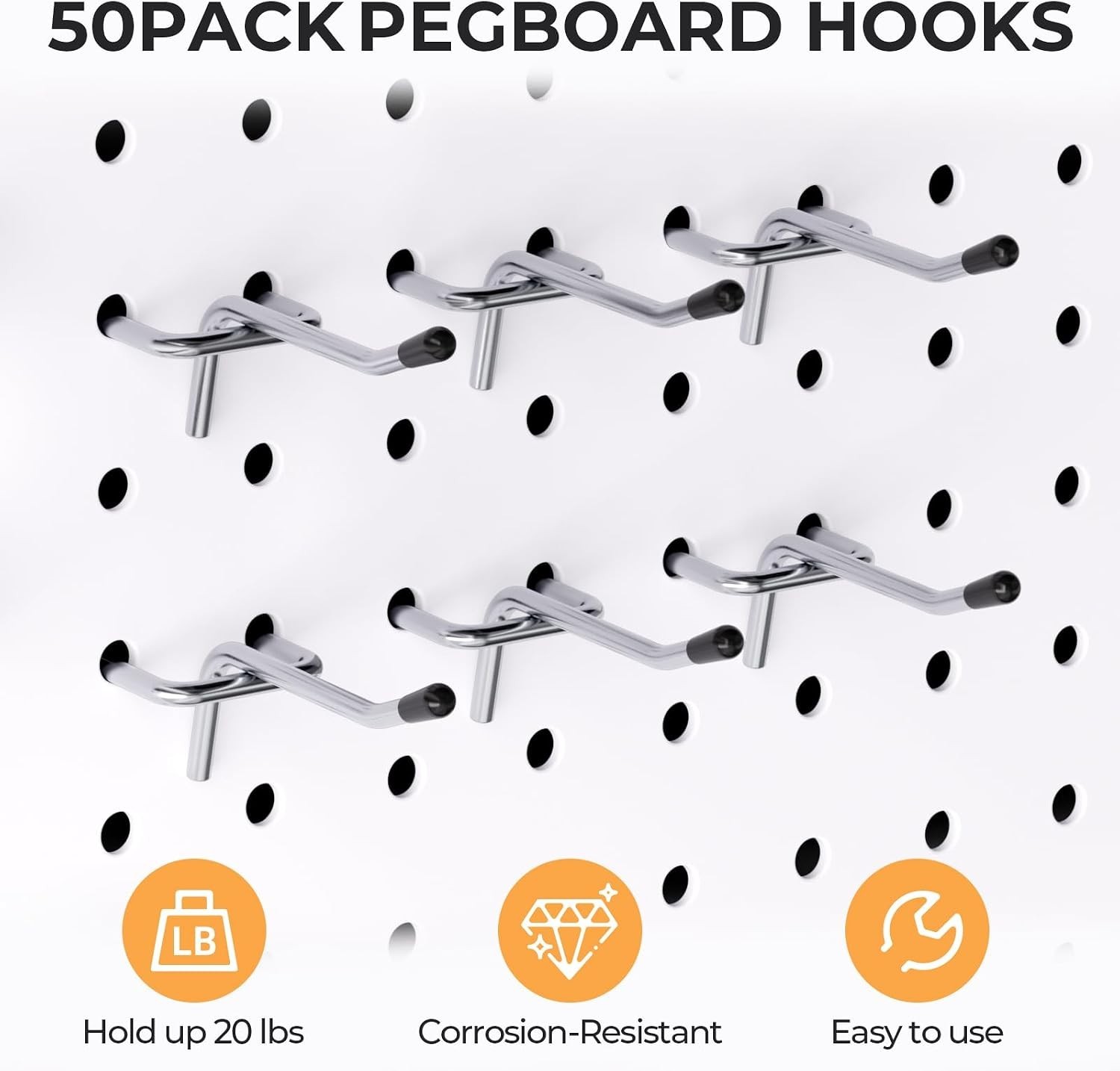 50 Pack Pegboard Hooks, 2 Inch Metal Peg Board Hooks Accessories, Peg