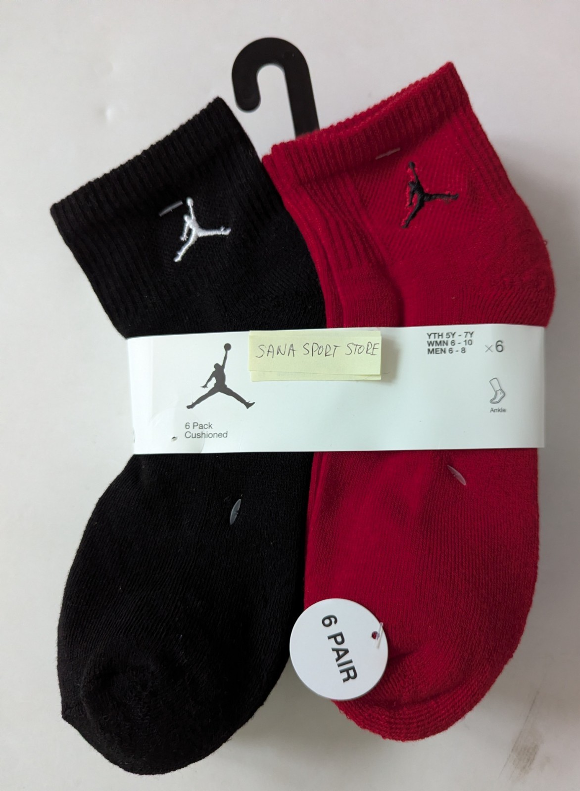 Nike Jordan Cushioned Ankle 6 pack BJ0593 H24 men's red socks  sz 6-8  Brand New