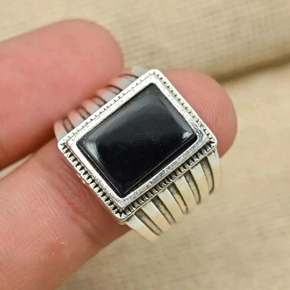 Black Onyx Men's Ring Solid 925 Sterling Silver Beautiful Ring,  All Size M1712