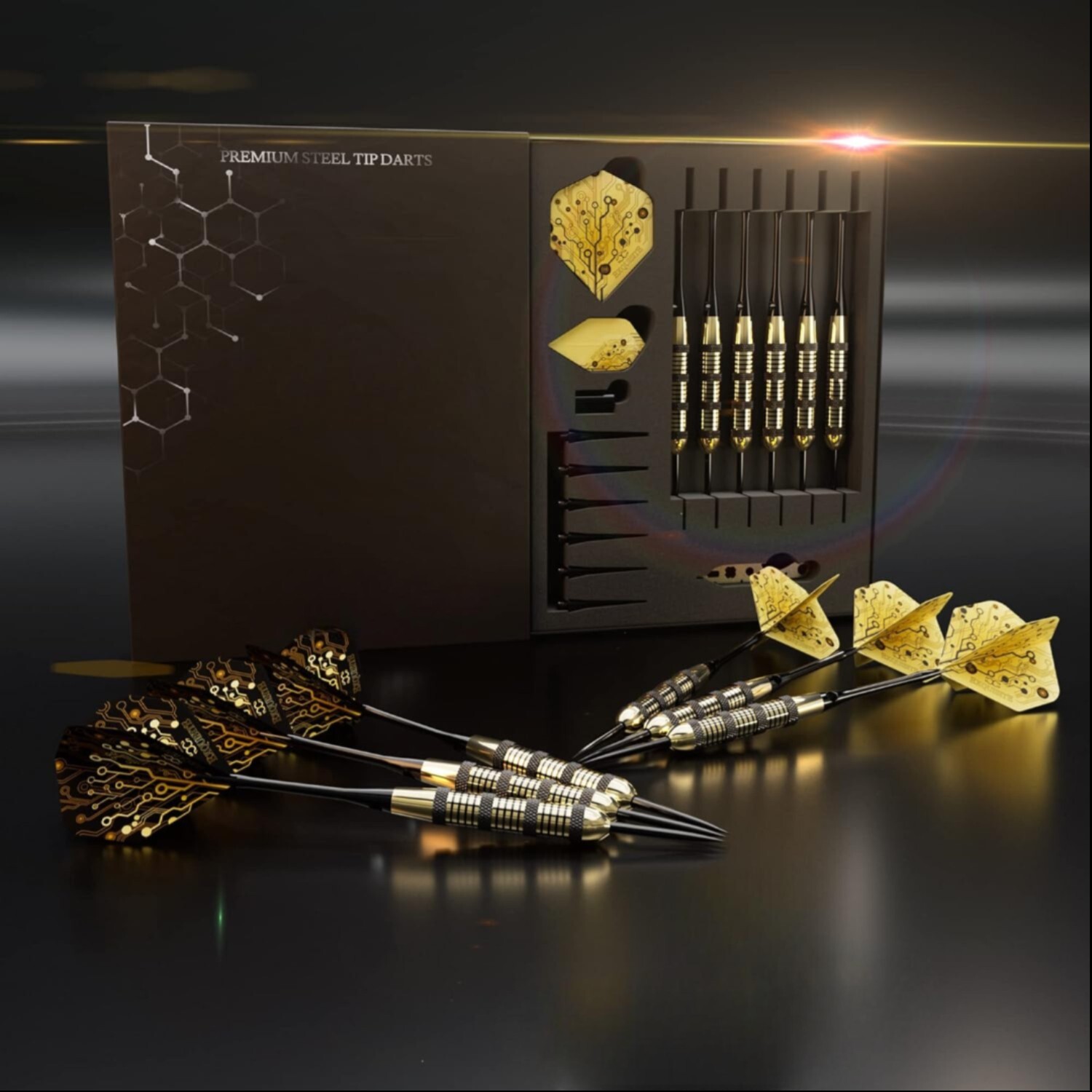 Premium Steel Tip Darts Set with Brass Barrels, Aluminum Shafts & Accessories