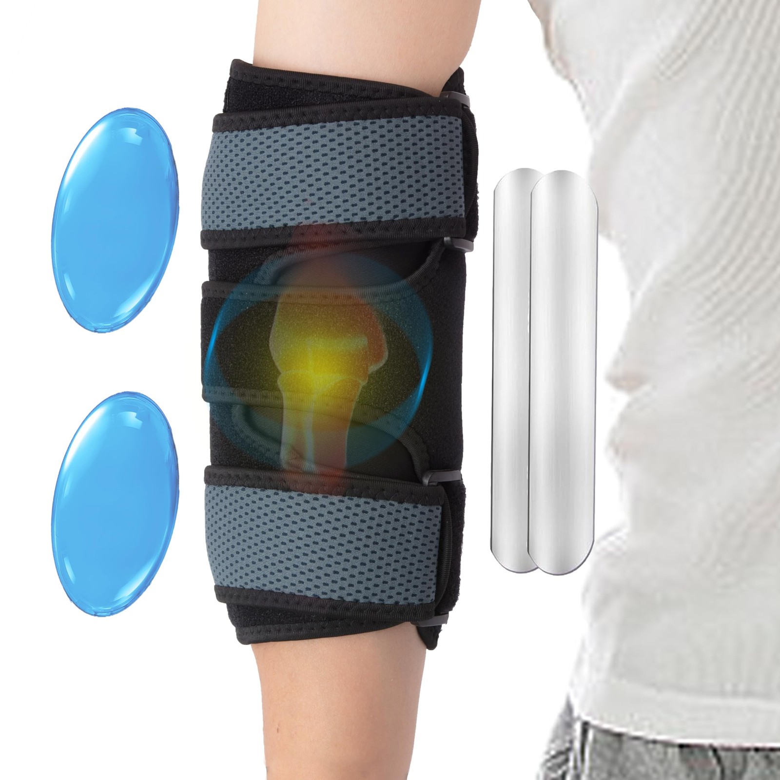 Elbow Brace for Cubital Tunnel with 4pcs Ice Pack for Women and Men, Ulnar Ne...