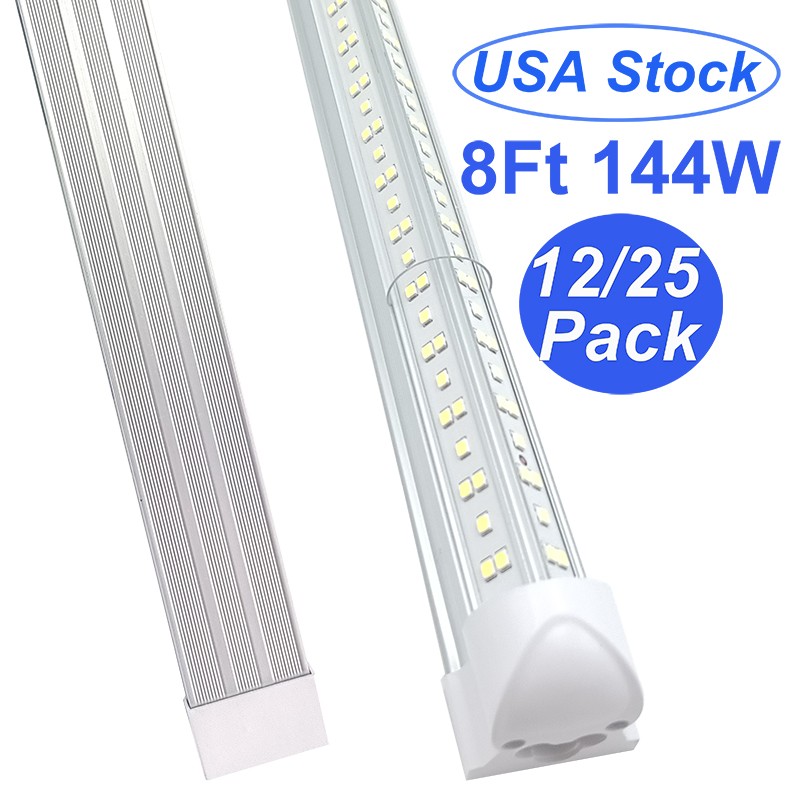 12/25 Pack T8 8FT LED Shop Light Fixture 144W LED Tube Light Bulb 6500K 18000Lm