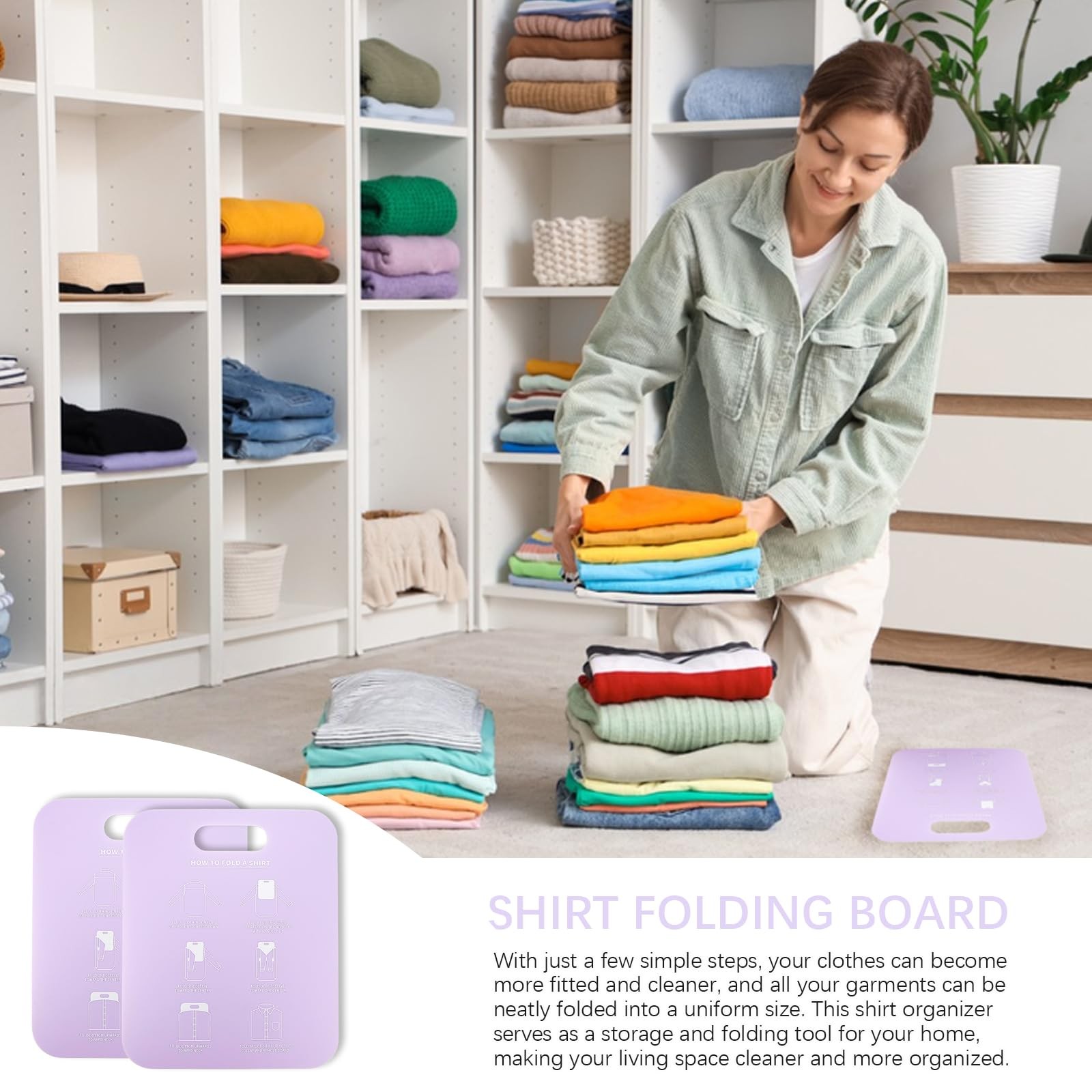 2Pcs Shirt Folding Board, Portable Clothes Folder, Plastic Laundry Folders fo...
