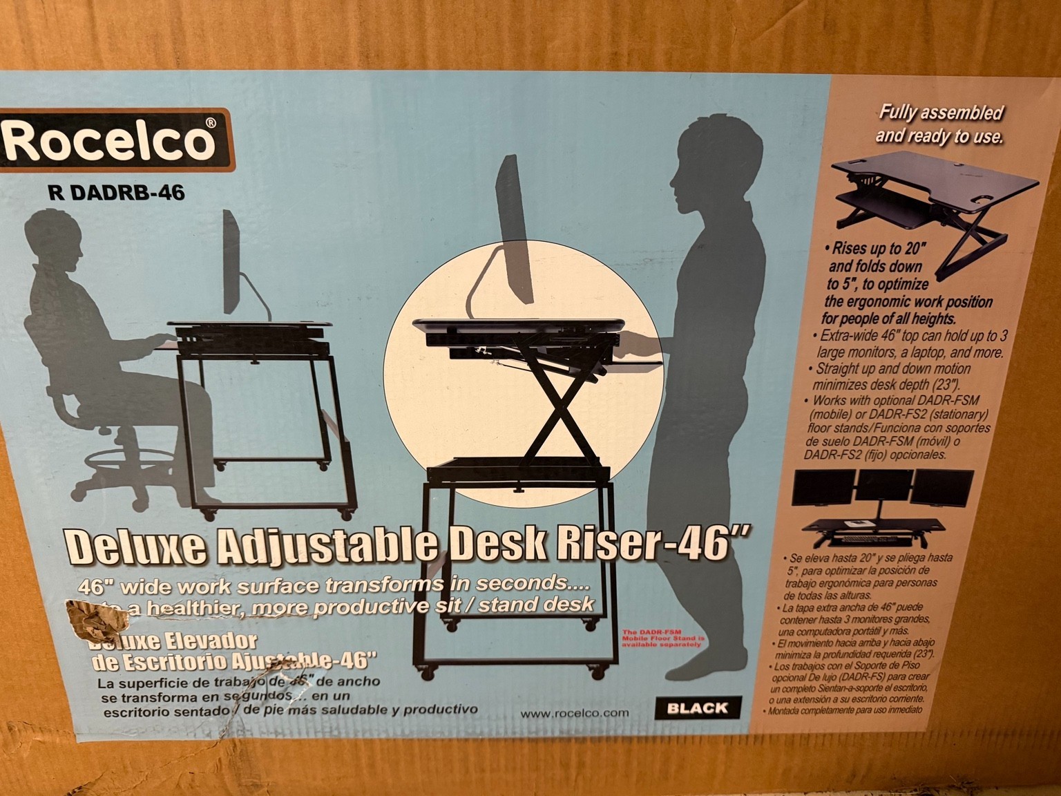 NEW Rocelco 46" Deluxe Adjustable Standing Desk Converter R DADRB-46 Black
