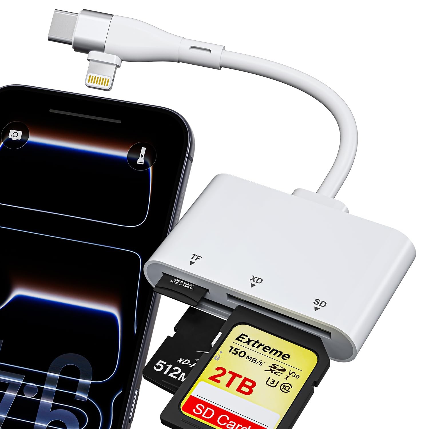 XD Picture Card Reader, 3 in 1 SD Card Reader for iPhone 17-6/iPad/MacBook/An...
