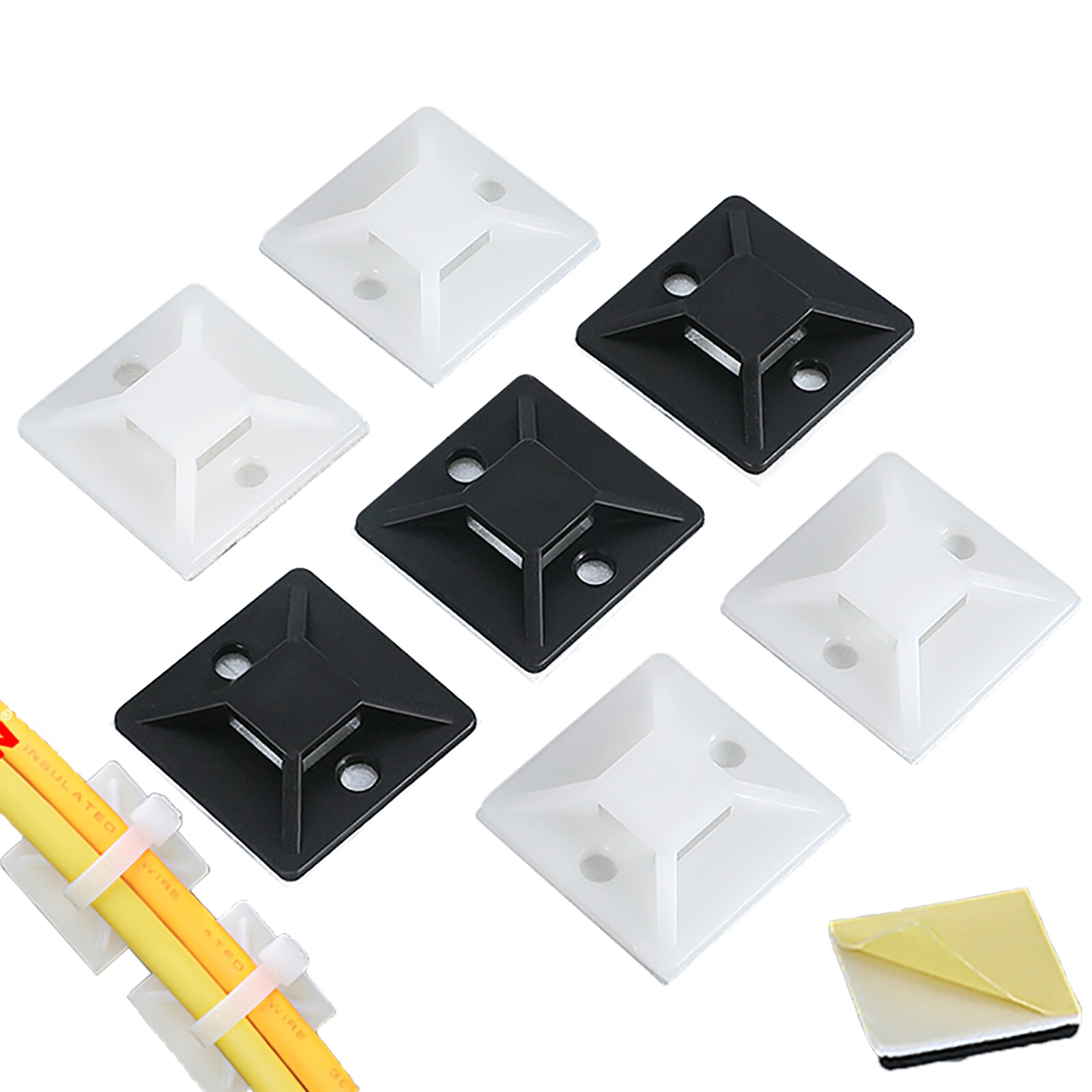 1-1000pcs Self Adhesive Cable Wire Square Tie Mounts Cord Clips Sticky Base Pad