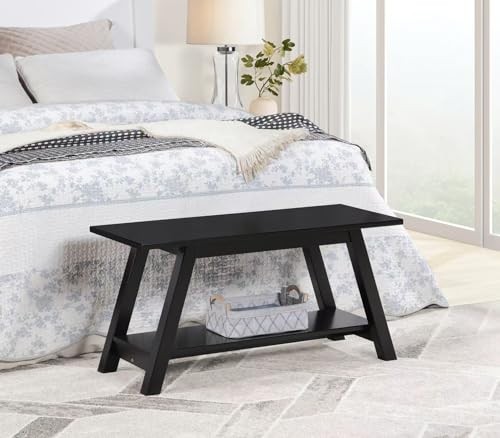 Elyz Solid Wood Bench with Shelf, 36.10-Inch Long Espresso