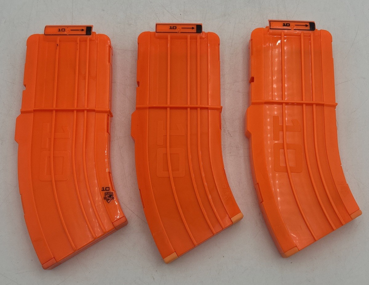 Set Of 3 Nerf N Strike Elite 10 Round Magazine Ammo Dart CURVED Cartridge Clips