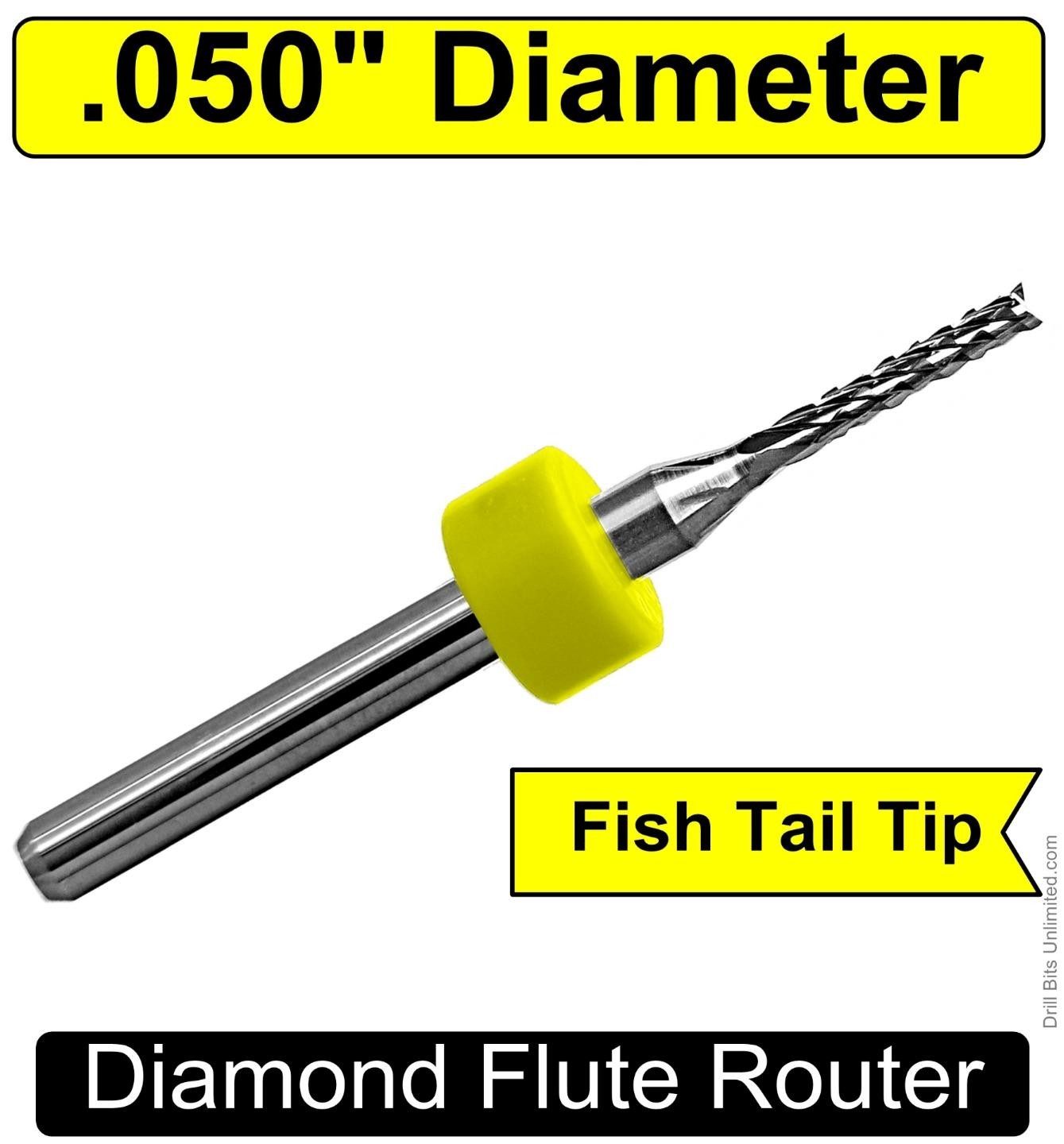.050" Router Bit Carbide Diamond Flutes 1/8" Shank 1 PIECE Fish Tail Tip urd120