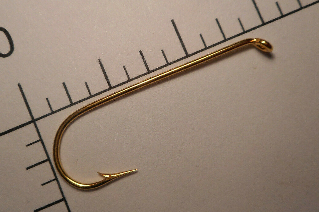 MUSTAD & SON #1 FLY TYING HOOK ABERDEEN 2X STRONG T.D.BALL EYE GOLD PLATED 3284D