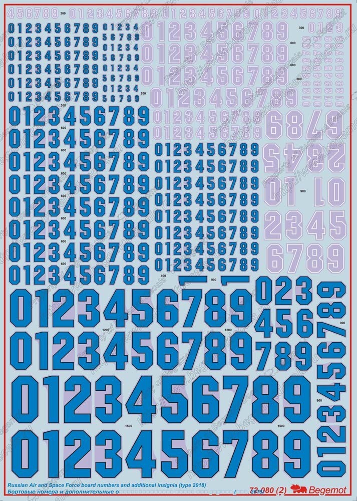 Begemot decal 1/72 Russian Air Force Numbers (type 2018)
