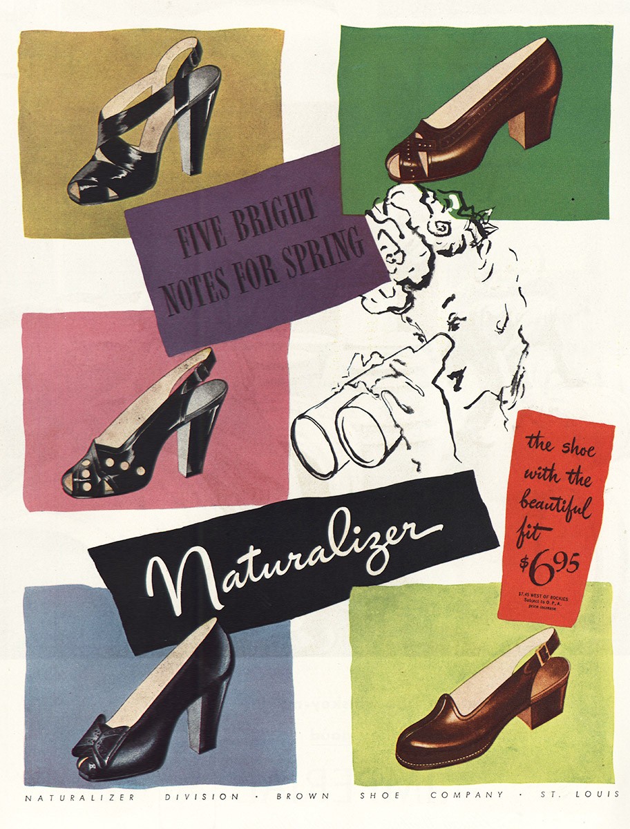 1946 Naturalizer Shoes: Five Bright Notes Spring Vintage Print Ad