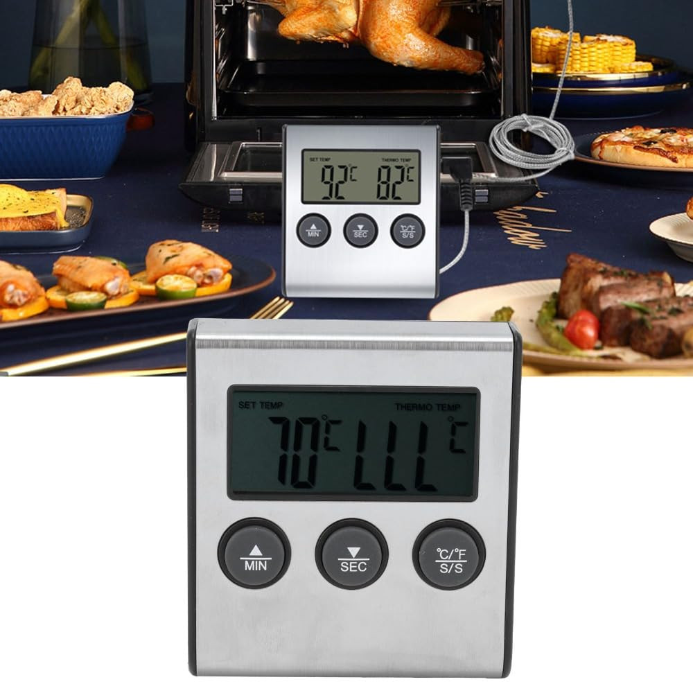 Digital Meat Thermometer with Timer, 0°C to 250°C LCD BBQ Probe Thermometer with