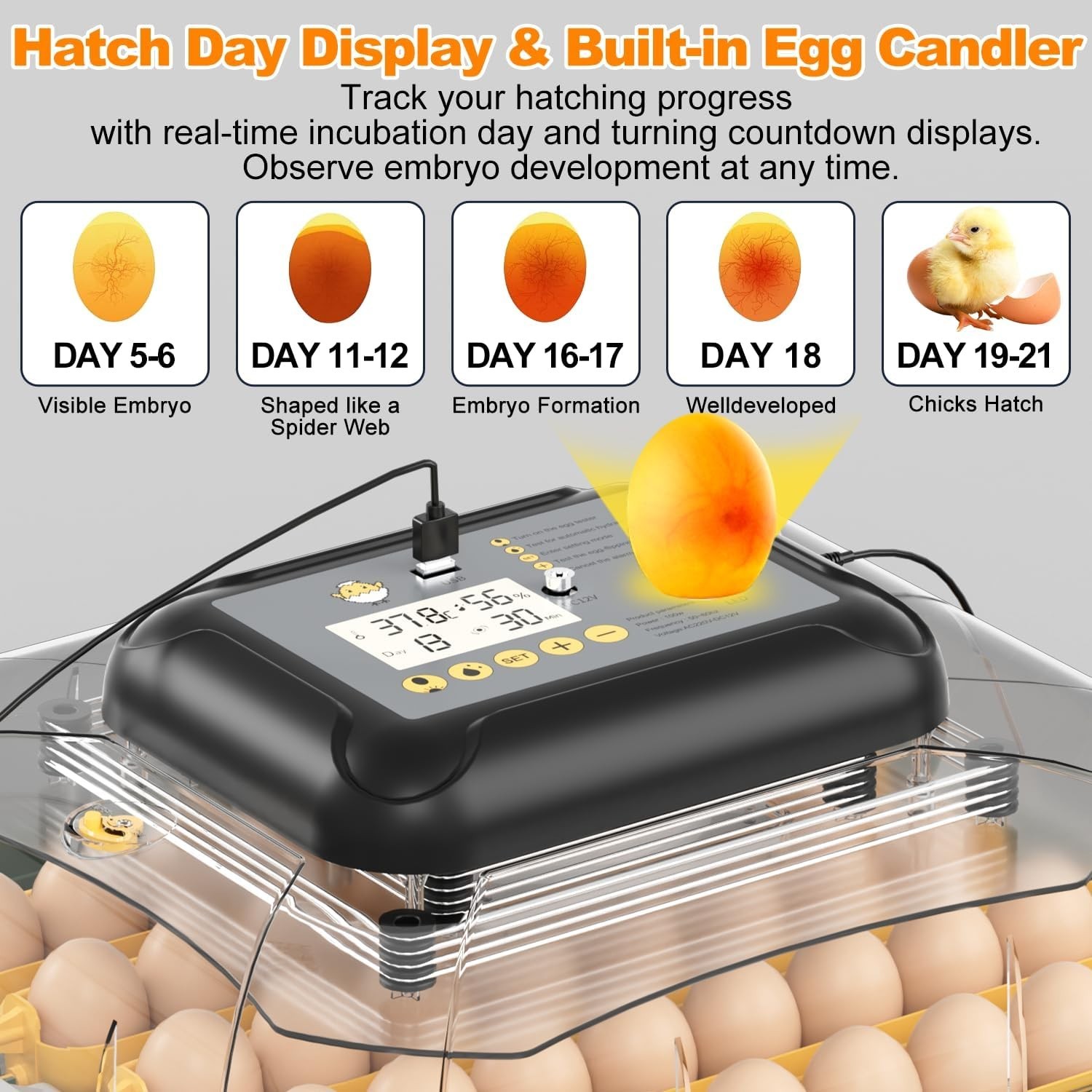 MATICOOPX 30 Egg Incubator with Humidity Display, Egg Candler, Automatic Egg Tur